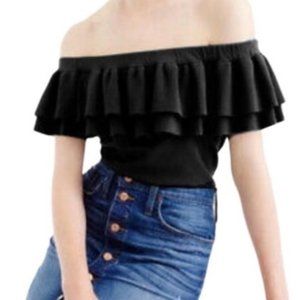 J. Crew Off-the-shoulder Ruffle Sweater, Black Size Large